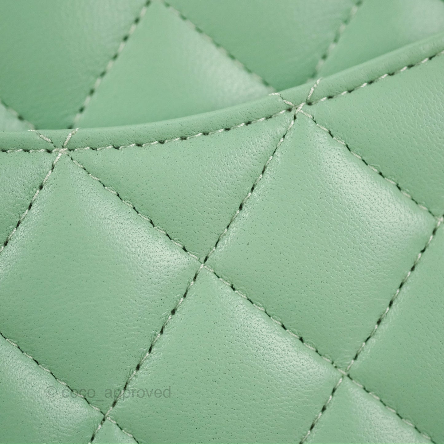 Chanel Quilted Mini Square Light Green Lambskin Gold Hardware