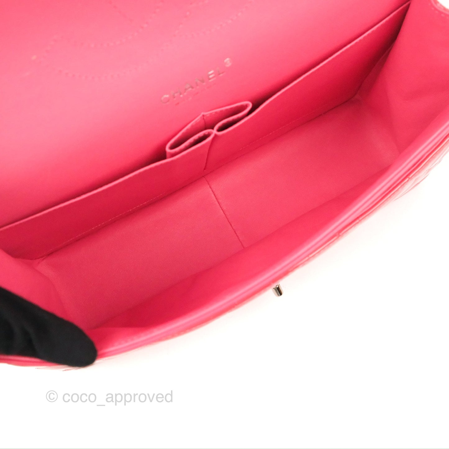 Chanel Jumbo Double Flap Coral Pink Patent Silver Hardware⁣⁣