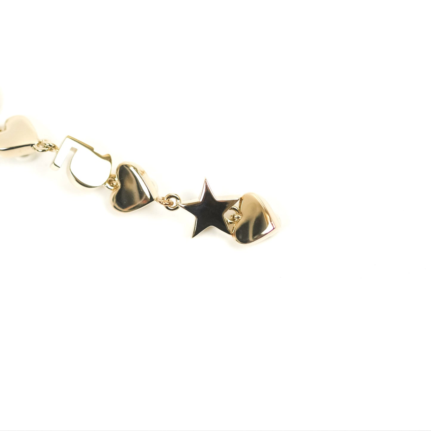 Chanel CC Crystal Pearl Heart Star Drop Necklace Gold Tone 19B