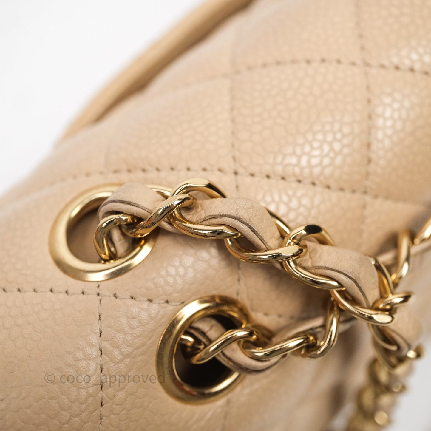 Chanel M/L Medium Classic Flap Quilted Beige Caviar Gold Hardware