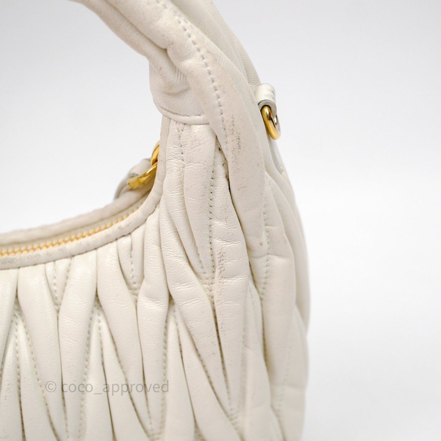 Miu Miu Wander Matelassé Nappa Leather Hobo Bag White