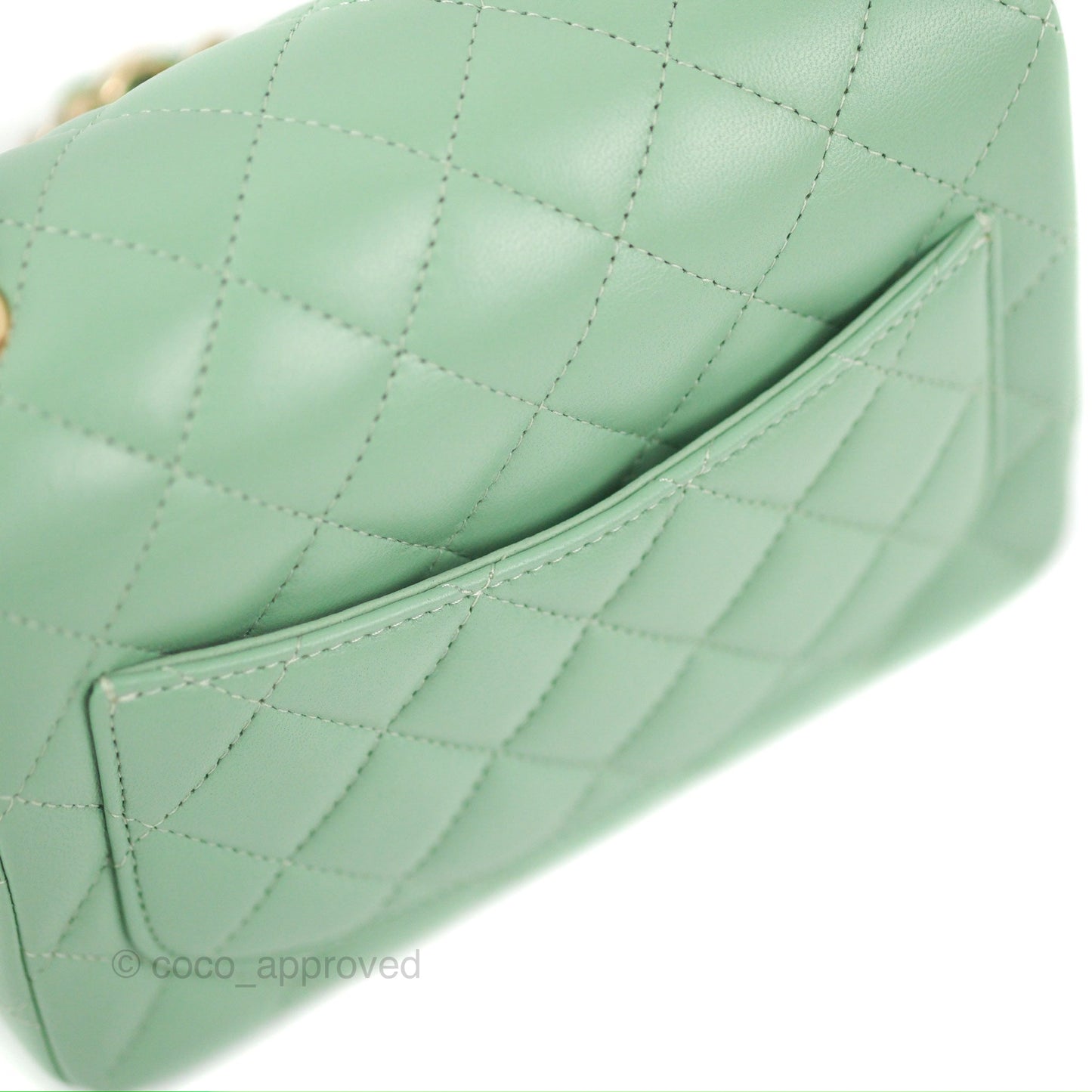 Chanel Quilted Mini Square Light Green Lambskin Gold Hardware