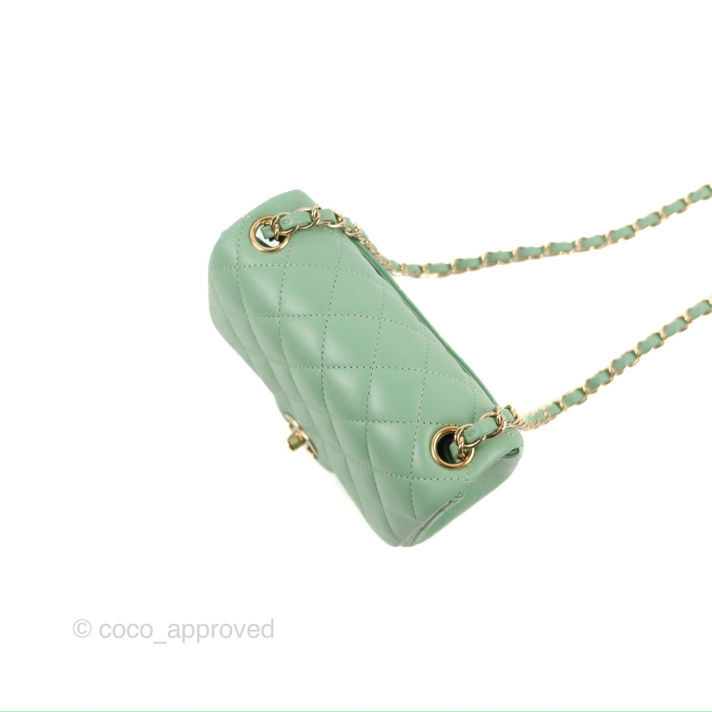 Chanel Quilted Mini Square Light Green Lambskin Gold Hardware