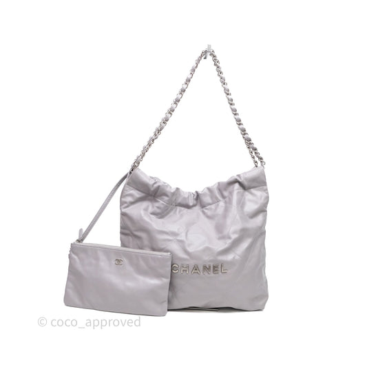 Chanel 22 Small Grey Aged Calfskin Matte Silver Hardware