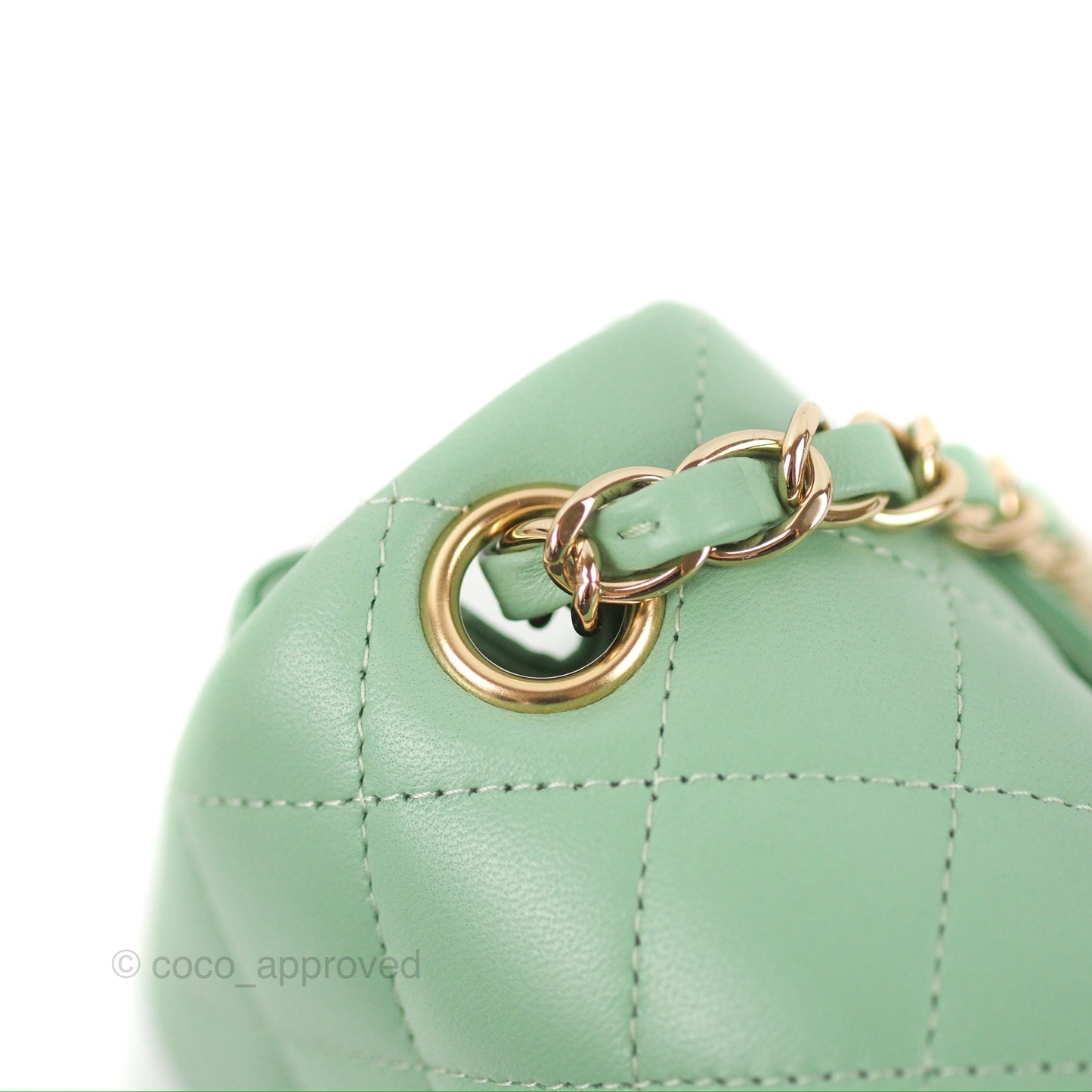 Chanel Quilted Mini Square Light Green Lambskin Gold Hardware