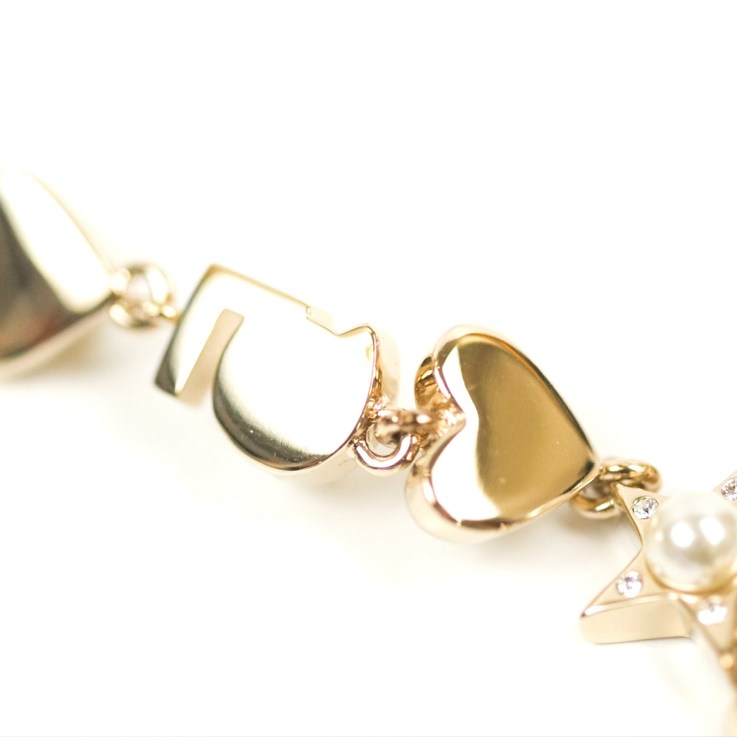 Chanel CC Crystal Pearl Heart Star Drop Necklace Gold Tone 19B