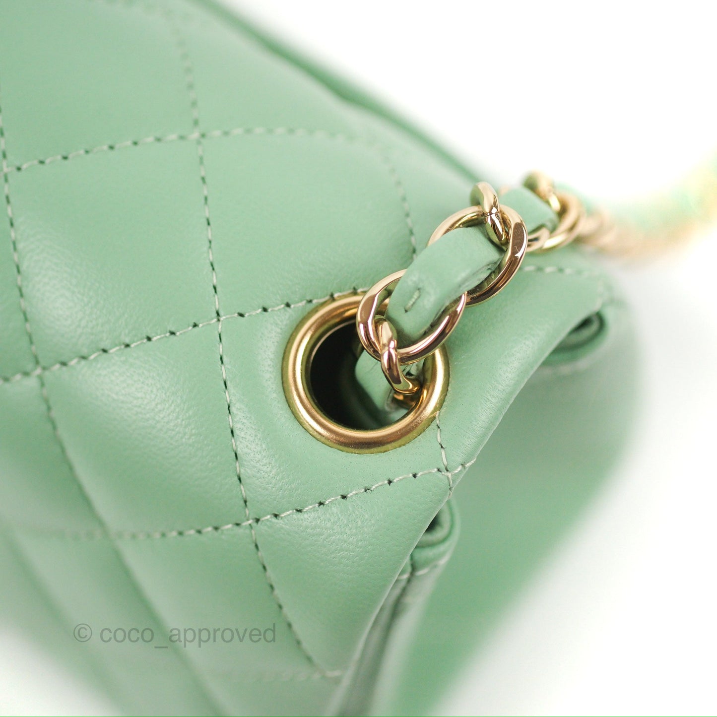 Chanel Quilted Mini Square Light Green Lambskin Gold Hardware