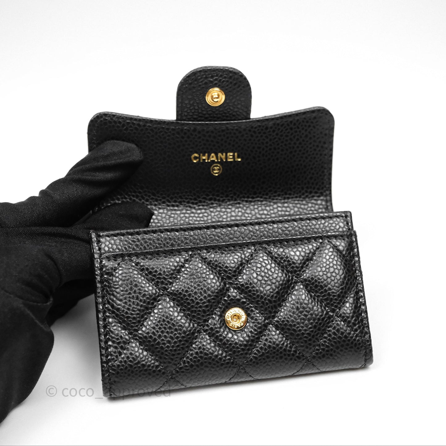 Chanel Classic Quilted Flap Card Holder Black Caviar Gold Hardware