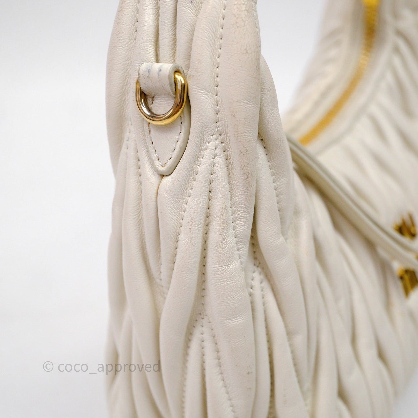 Miu Miu Wander Matelassé Nappa Leather Hobo Bag White
