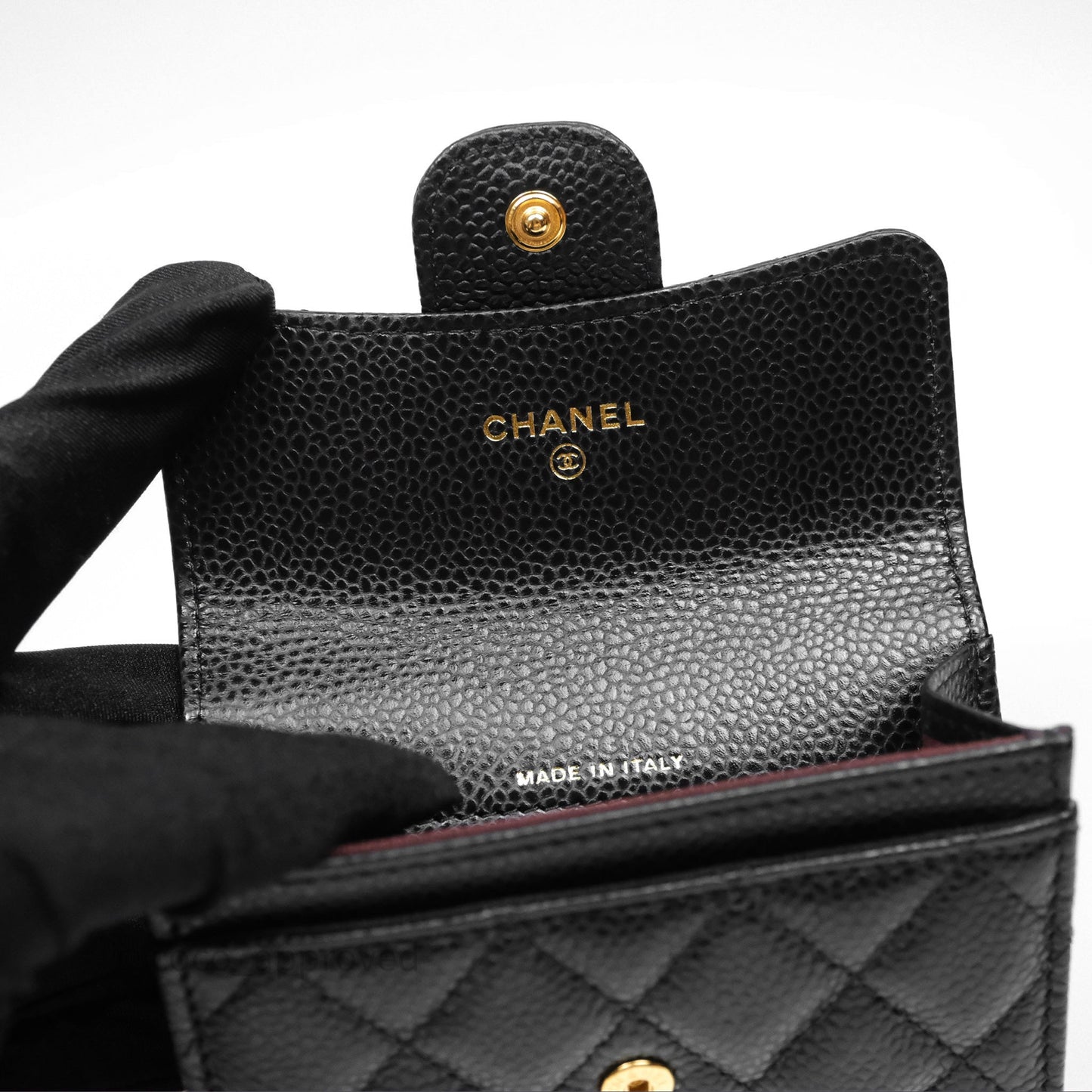 Chanel Classic Quilted Flap Card Holder Black Caviar Gold Hardware