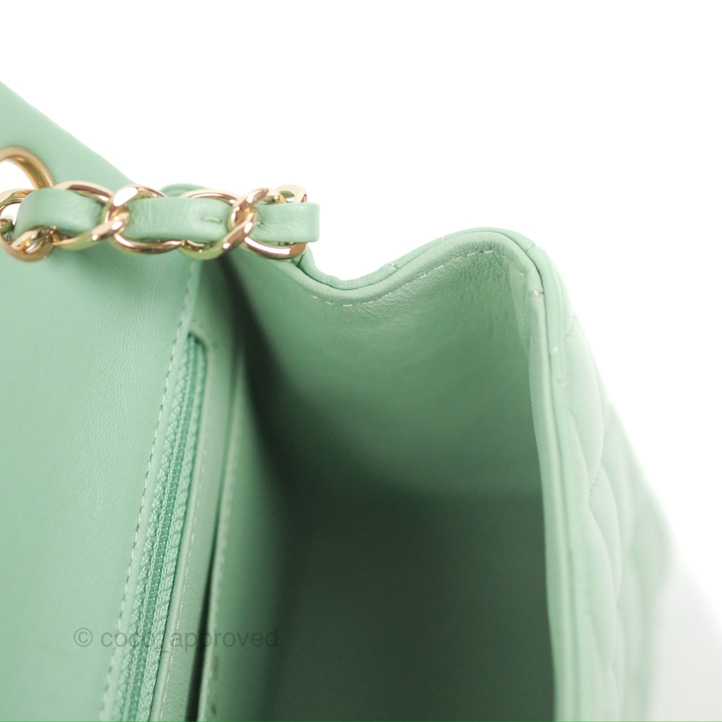 Chanel Quilted Mini Square Light Green Lambskin Gold Hardware
