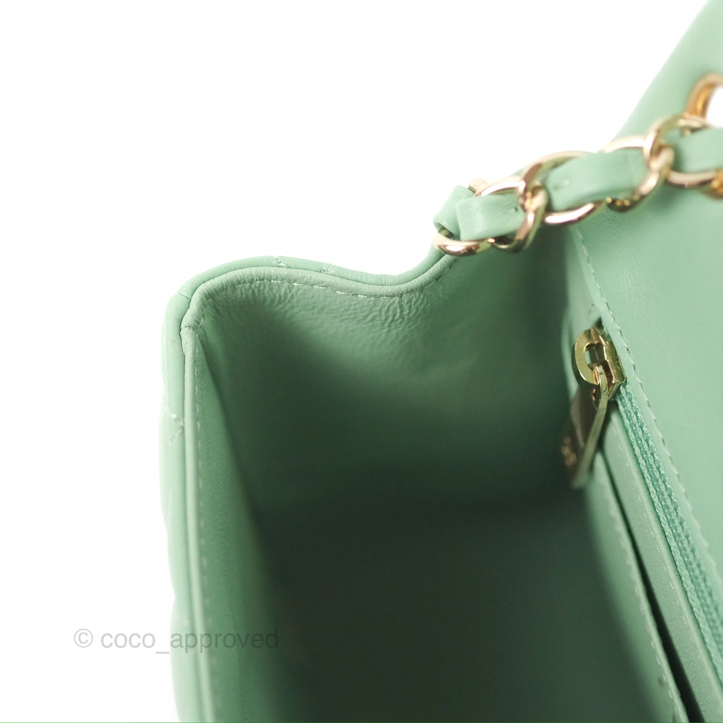 Chanel Quilted Mini Square Light Green Lambskin Gold Hardware