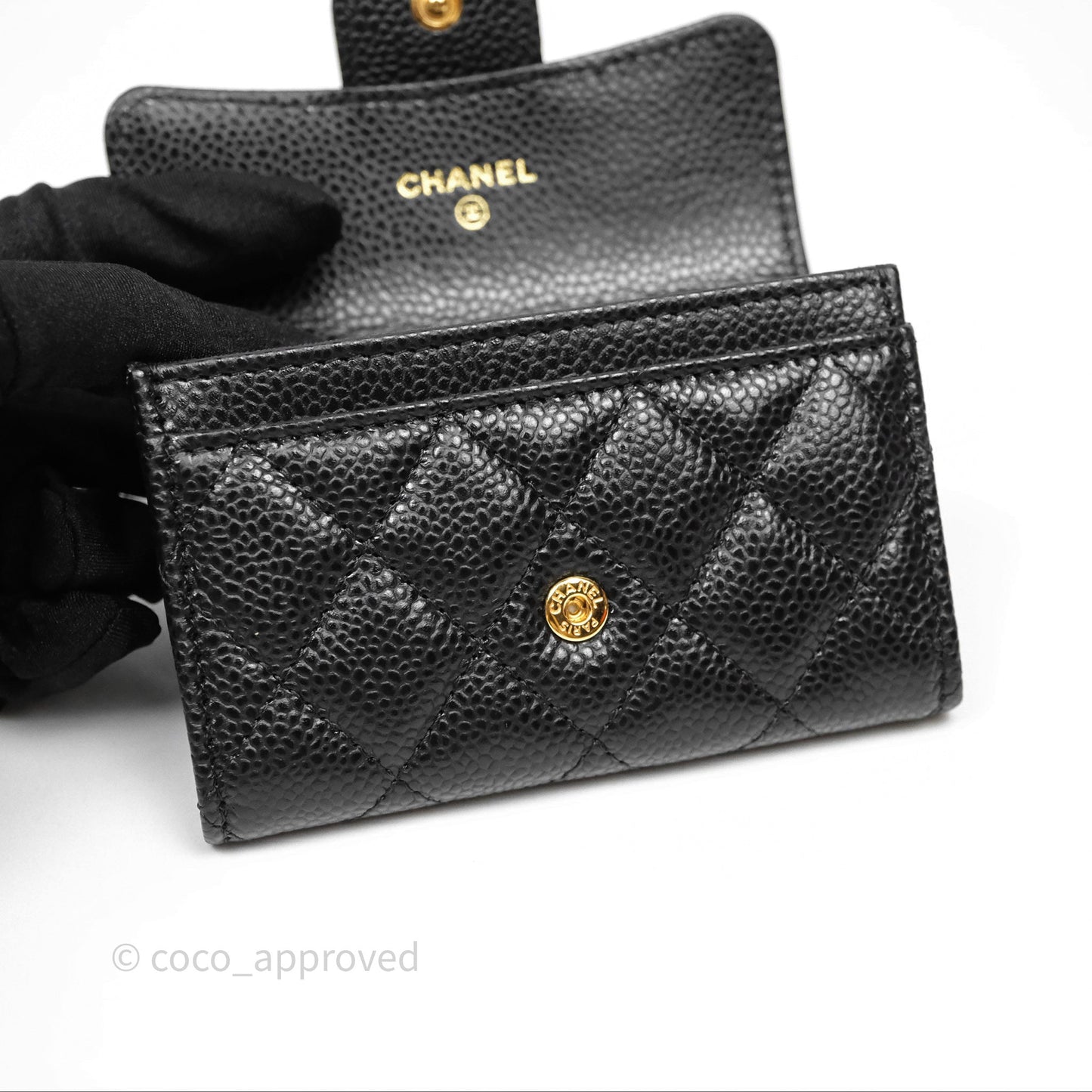 Chanel Classic Quilted Flap Card Holder Black Caviar Gold Hardware