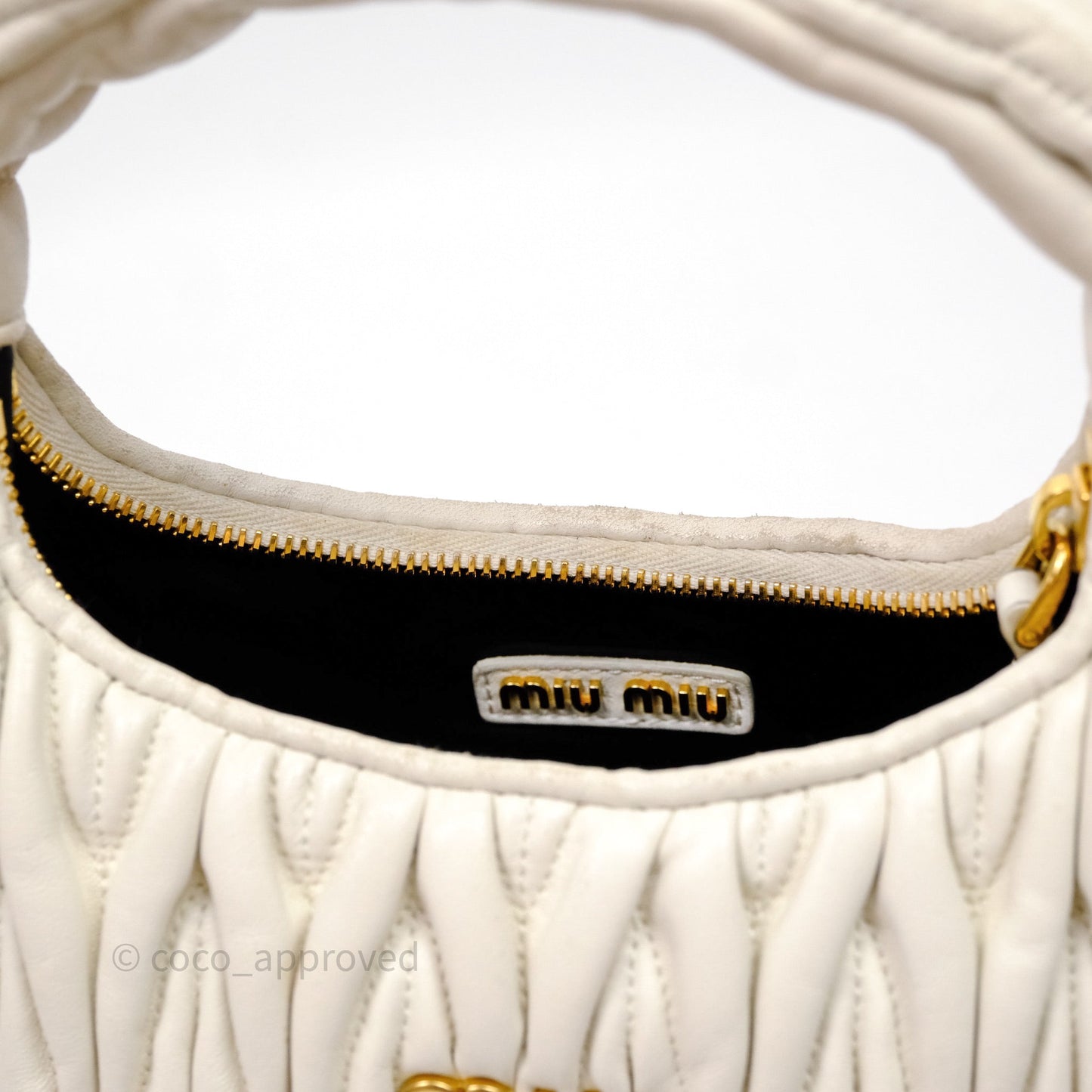 Miu Miu Wander Matelassé Nappa Leather Hobo Bag White
