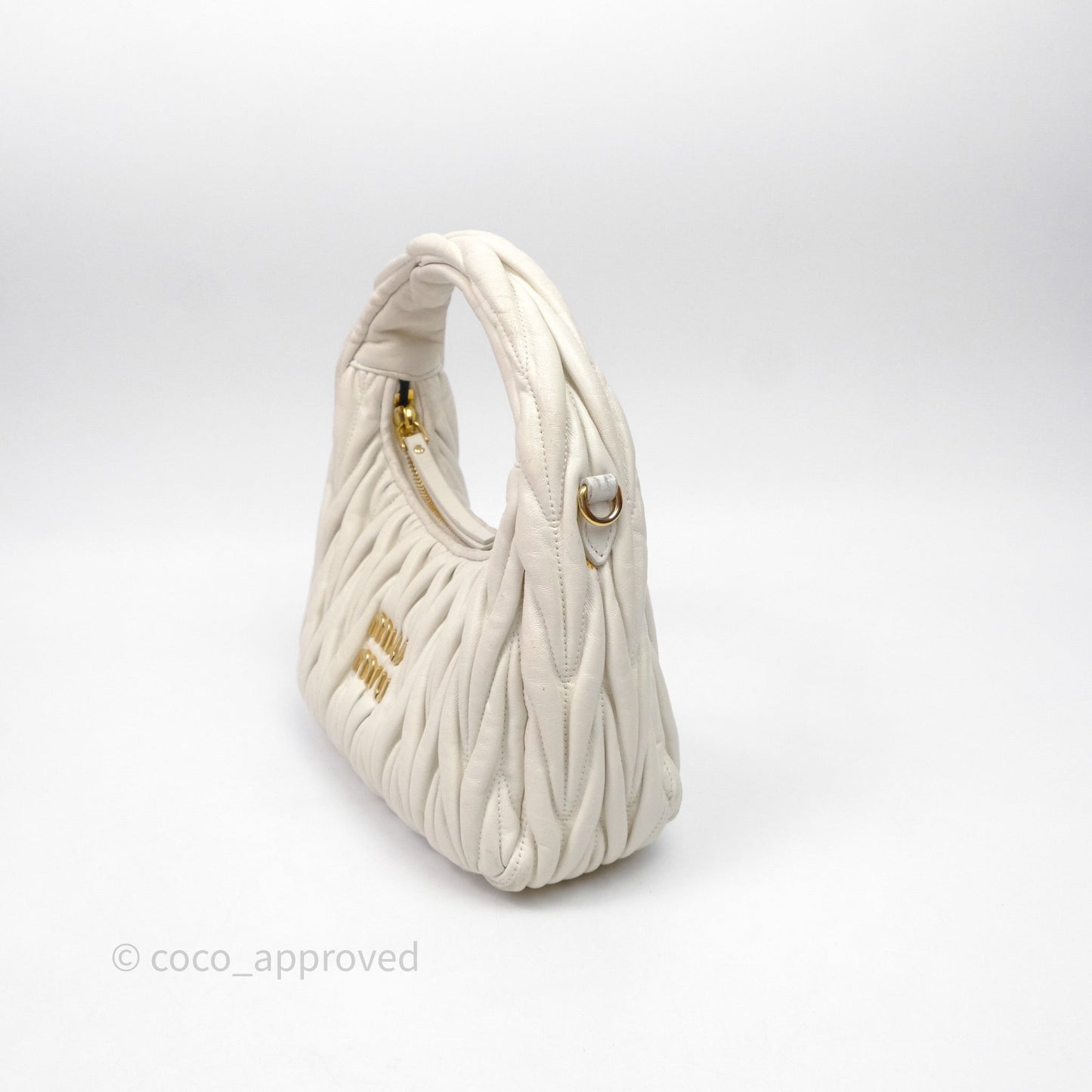 Miu Miu Wander Matelassé Nappa Leather Hobo Bag White