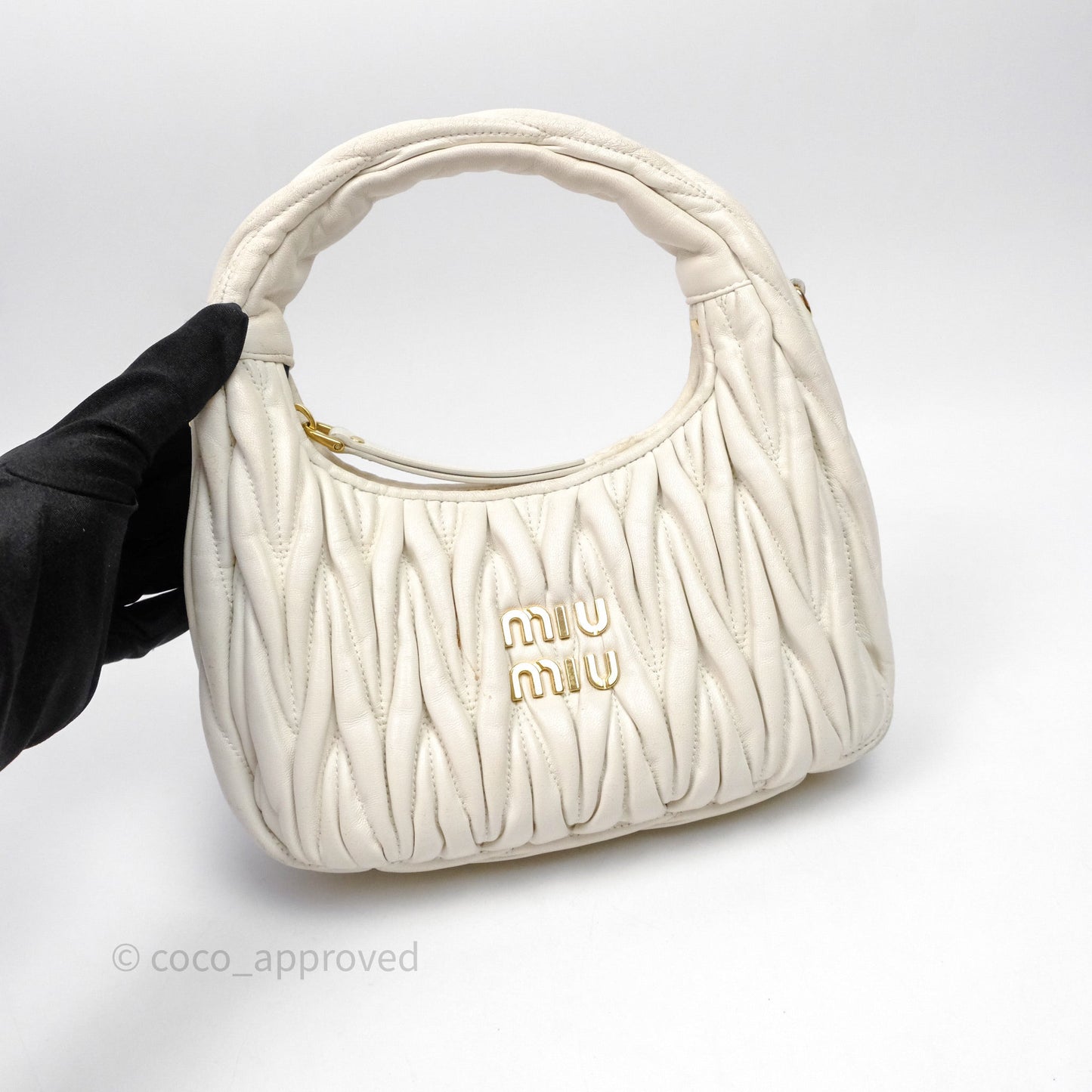 Miu Miu Wander Matelassé Nappa Leather Hobo Bag White