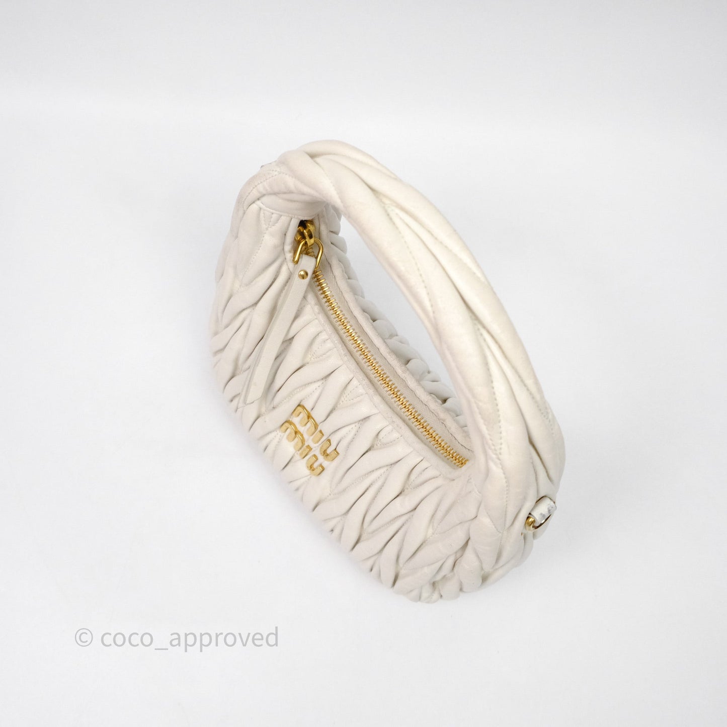 Miu Miu Wander Matelassé Nappa Leather Hobo Bag White