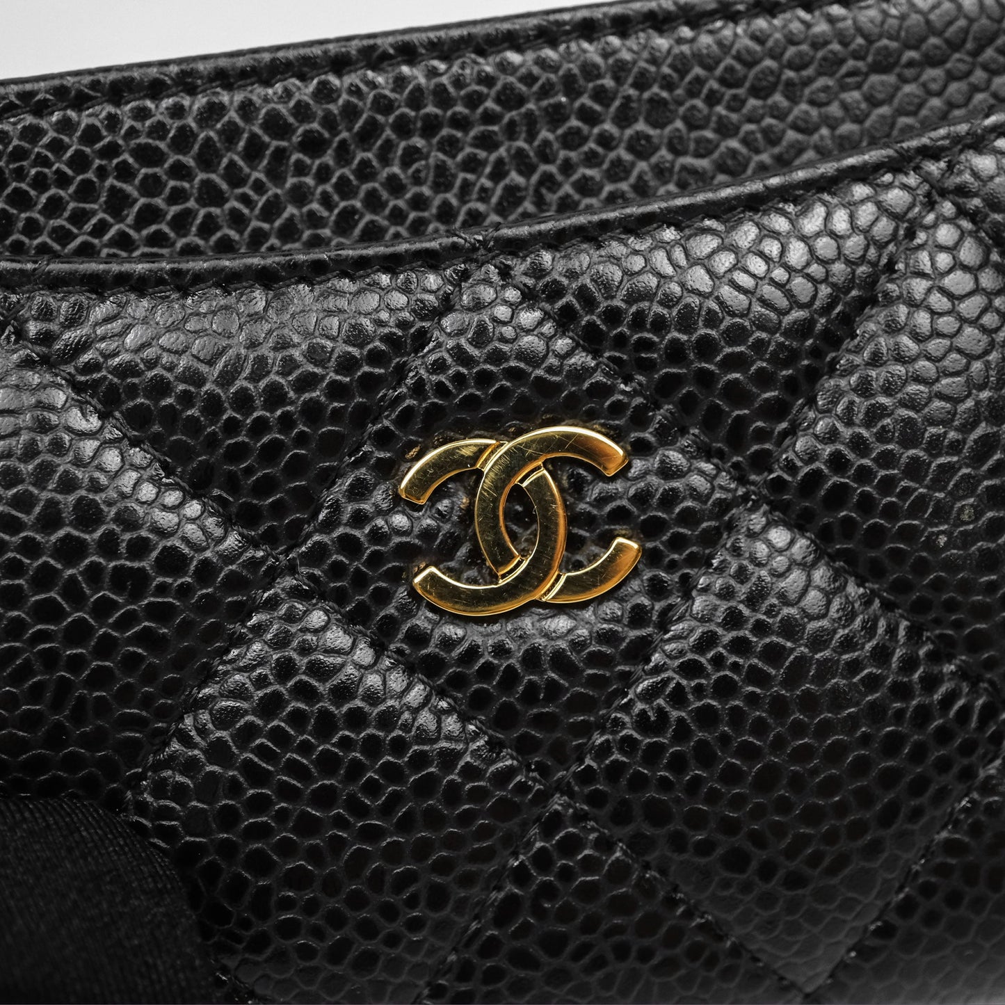 Chanel Classic Flat Card Holder Black Caviar Gold Hardware
