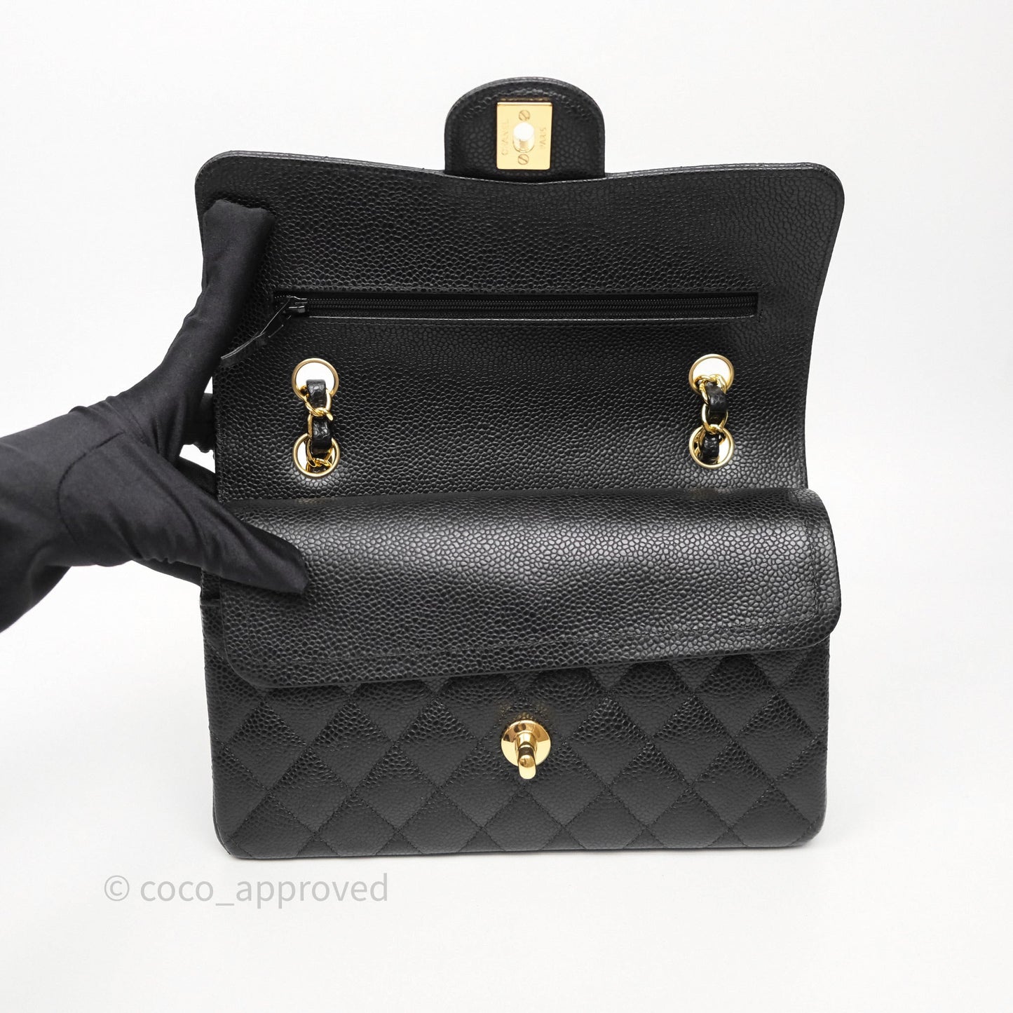Chanel Small Classic Flap Quilted Black Caviar Gold Hardware