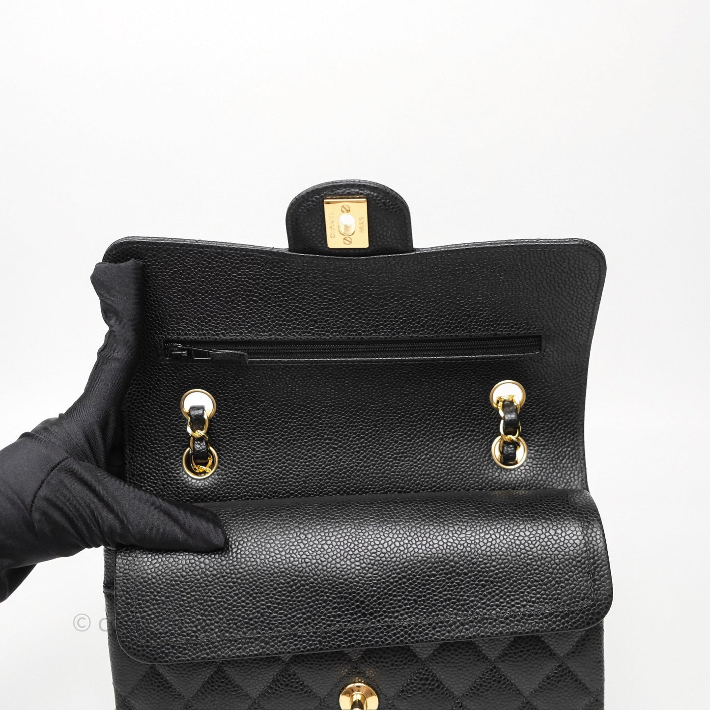 Chanel Small Classic Flap Quilted Black Caviar Gold Hardware