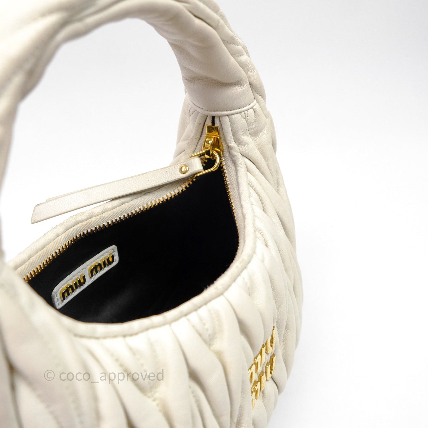 Miu Miu Wander Matelassé Nappa Leather Hobo Bag White