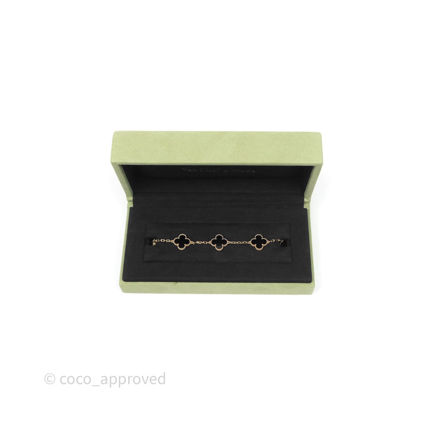 Van Cleef & Aprels 18k Gold and Black Onyx Vintage Alhambra 5 Motif Bracelet Yellow Gold