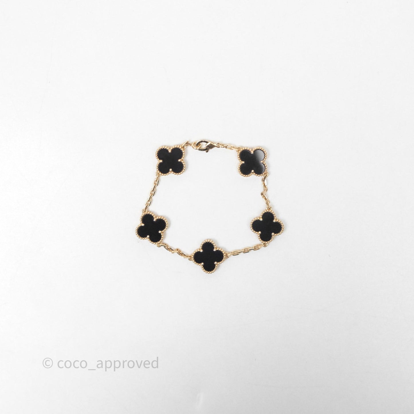 Van Cleef & Aprels 18k Gold and Black Onyx Vintage Alhambra 5 Motif Bracelet Yellow Gold