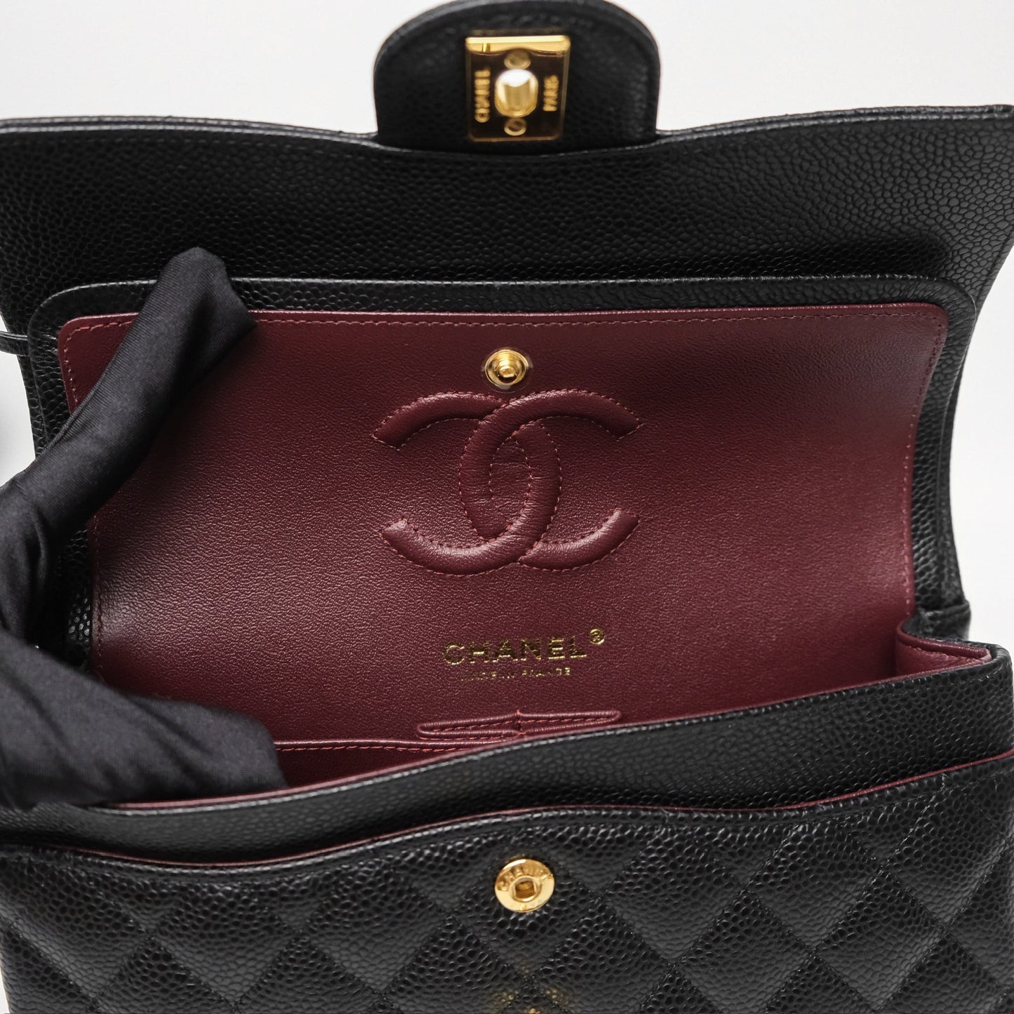 Chanel Small Classic Flap Quilted Black Caviar Gold Hardware