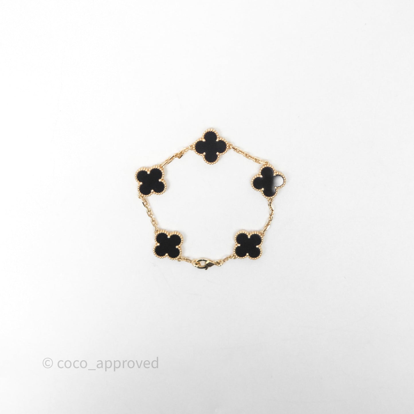 Van Cleef & Aprels 18k Gold and Black Onyx Vintage Alhambra 5 Motif Bracelet Yellow Gold
