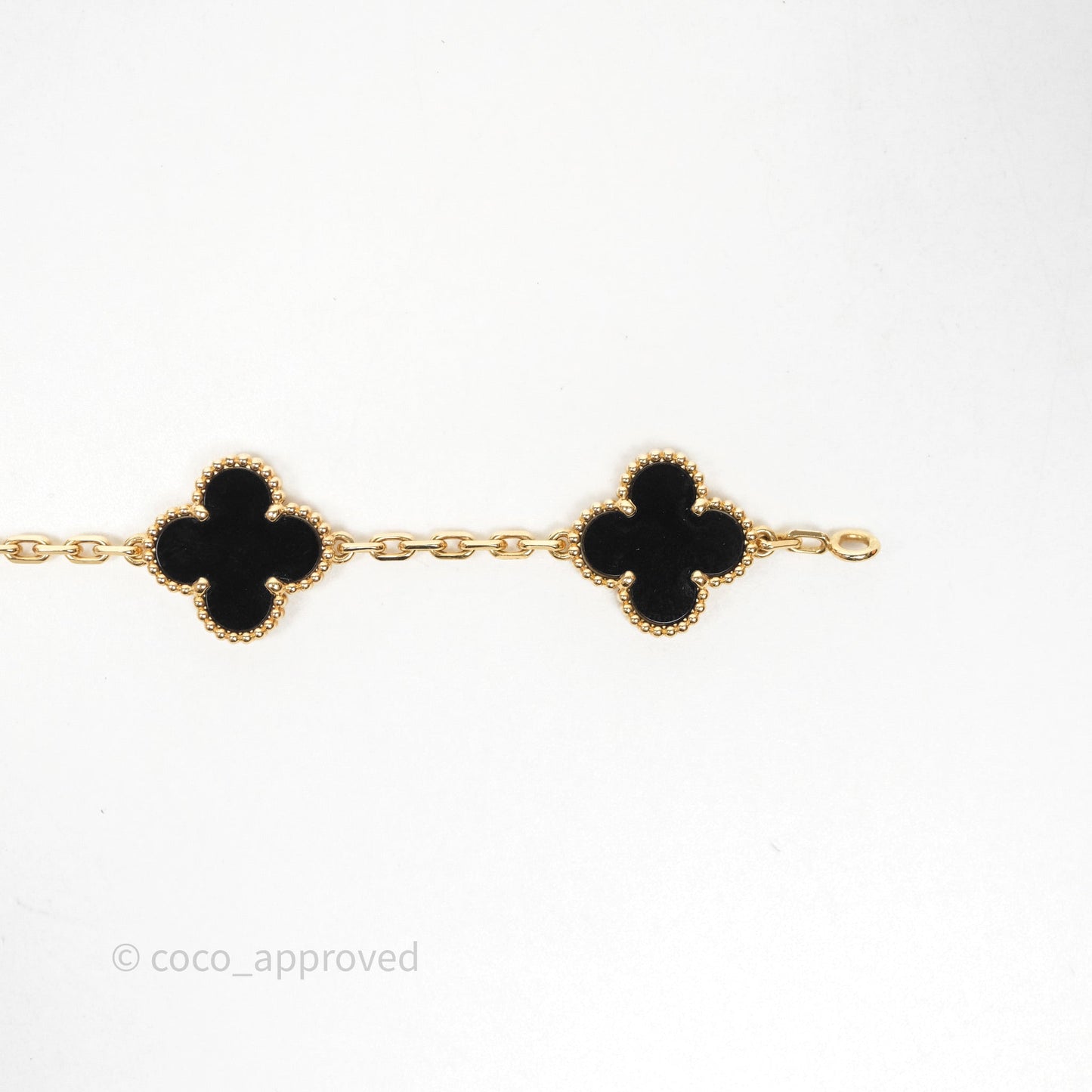 Van Cleef & Aprels 18k Gold and Black Onyx Vintage Alhambra 5 Motif Bracelet Yellow Gold