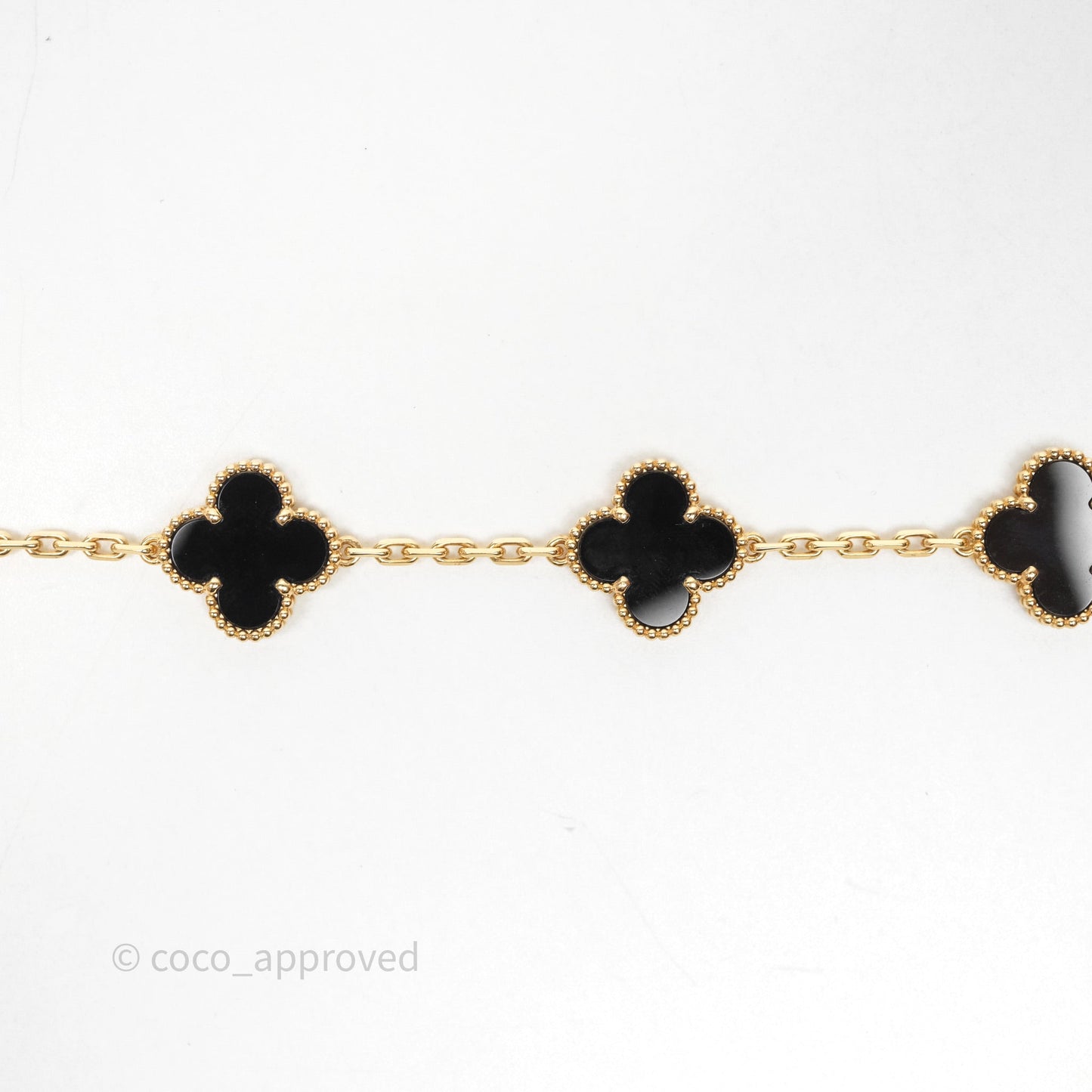 Van Cleef & Aprels 18k Gold and Black Onyx Vintage Alhambra 5 Motif Bracelet Yellow Gold