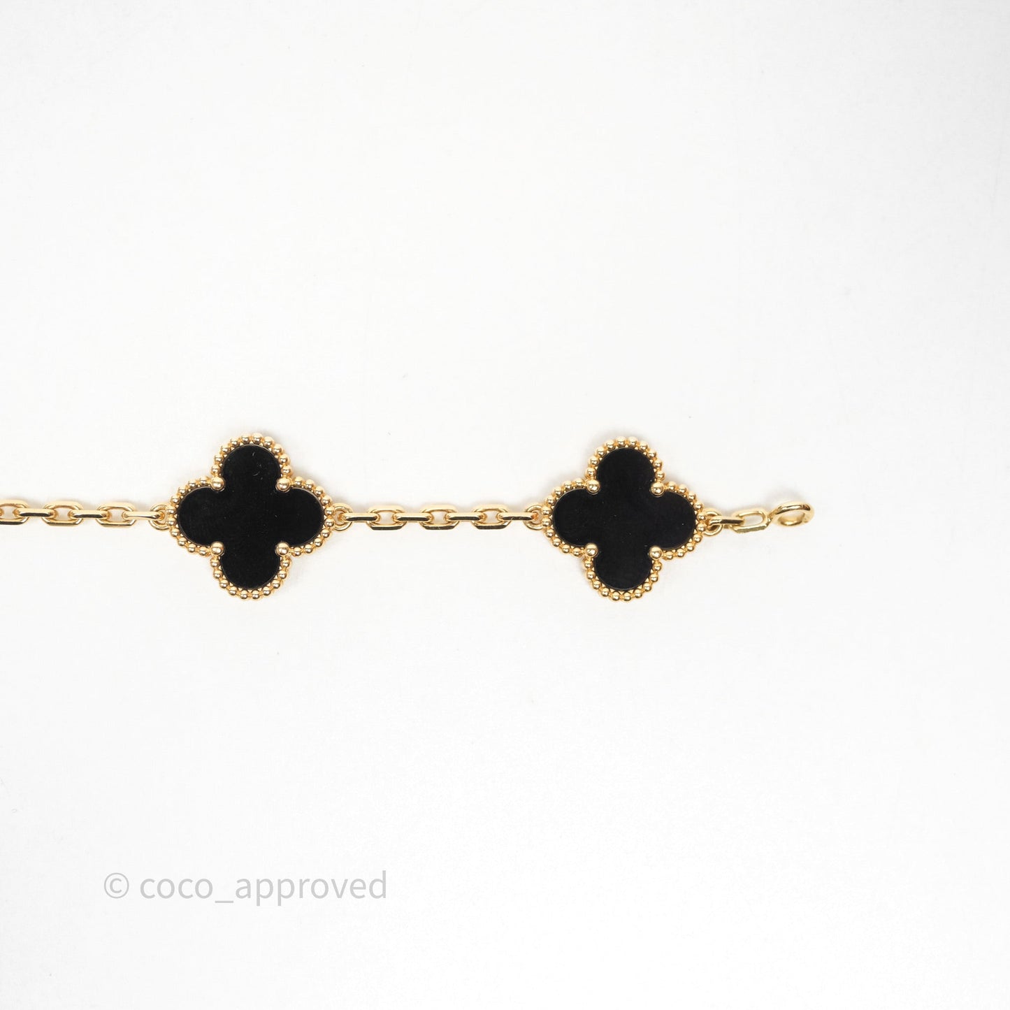 Van Cleef & Aprels 18k Gold and Black Onyx Vintage Alhambra 5 Motif Bracelet Yellow Gold