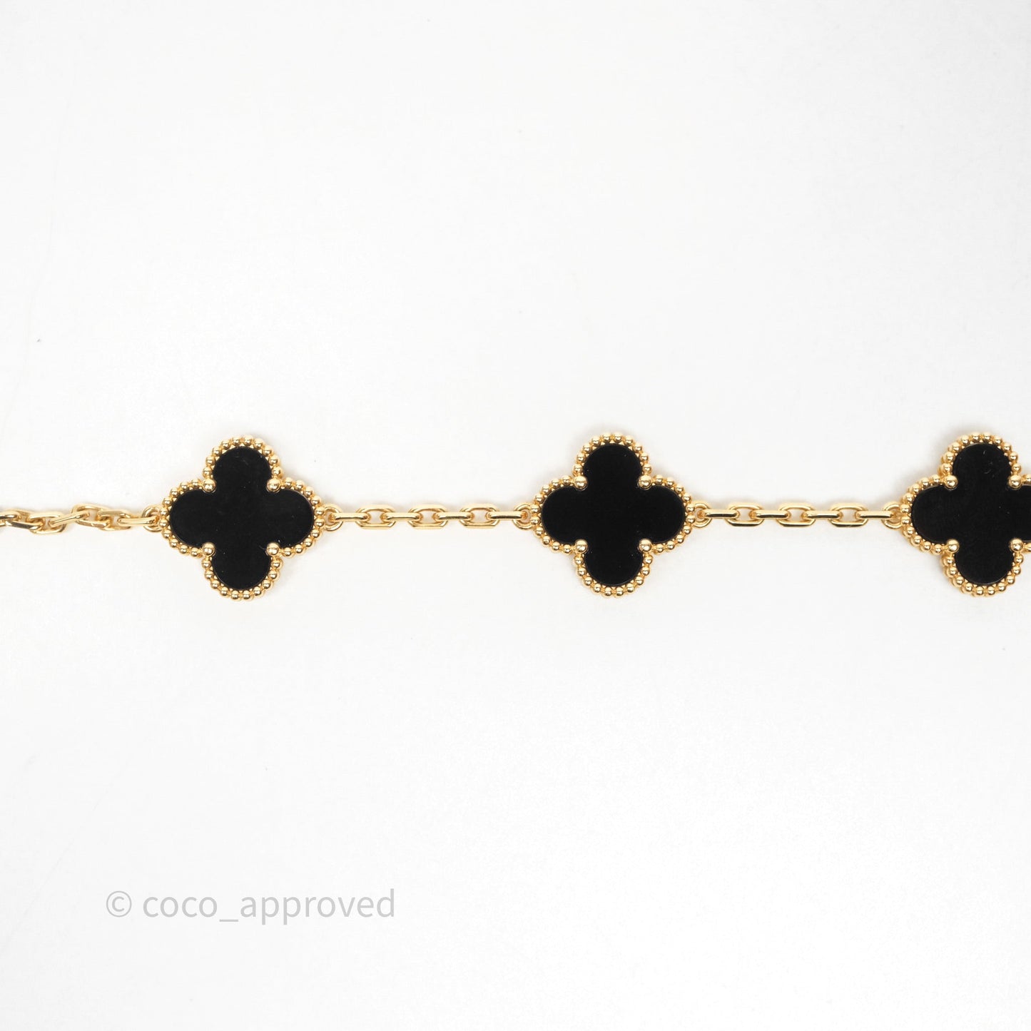 Van Cleef & Aprels 18k Gold and Black Onyx Vintage Alhambra 5 Motif Bracelet Yellow Gold