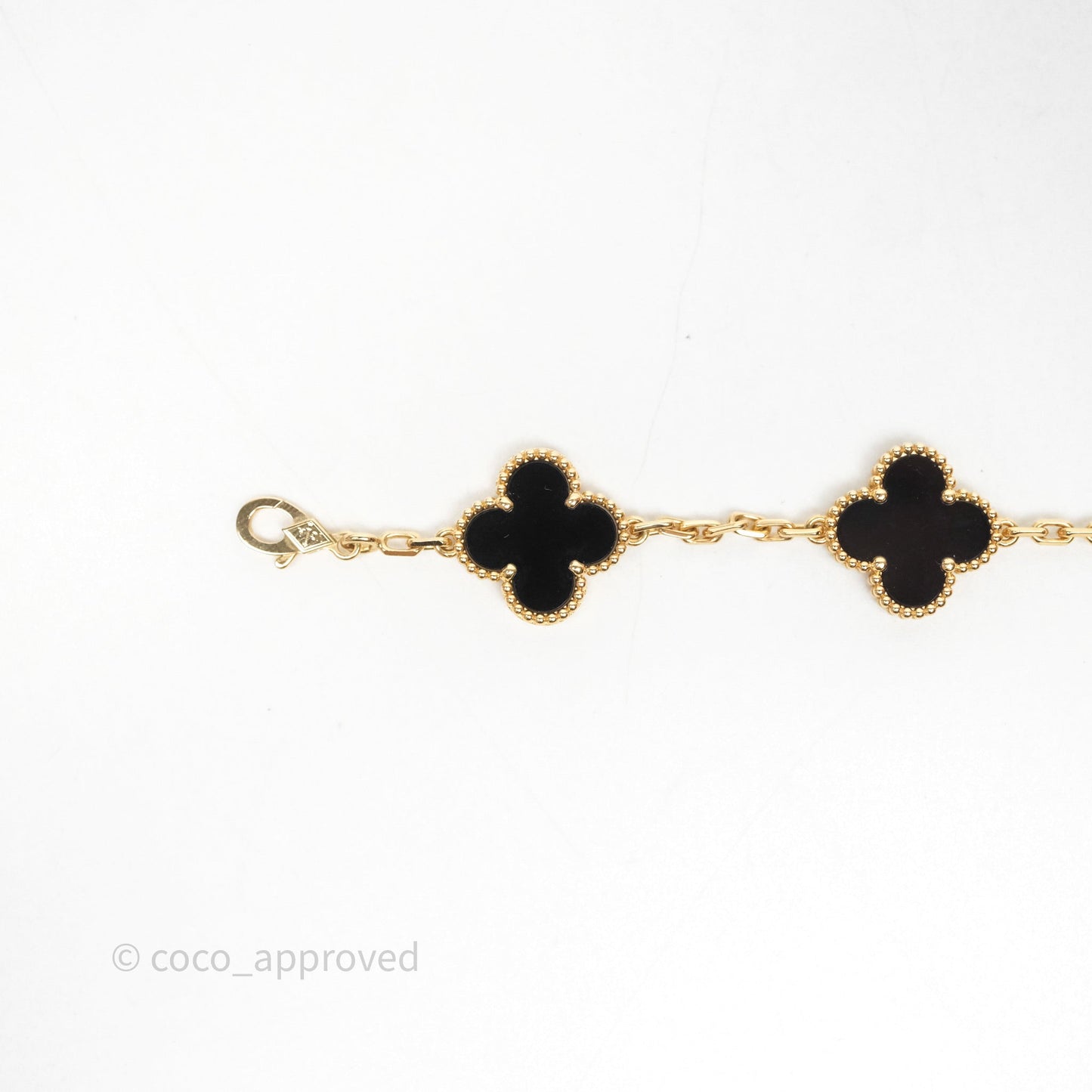 Van Cleef & Aprels 18k Gold and Black Onyx Vintage Alhambra 5 Motif Bracelet Yellow Gold