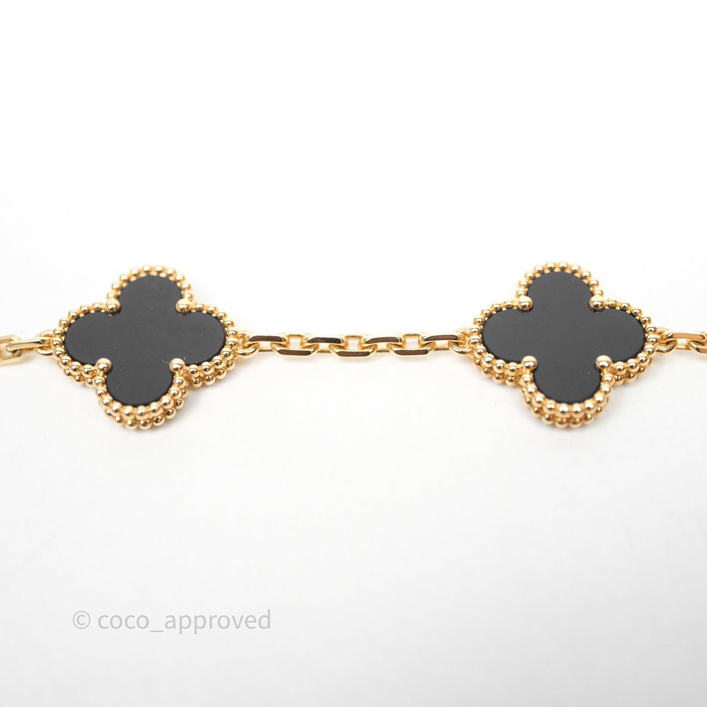 Van Cleef & Aprels 18k Gold and Black Onyx Vintage Alhambra 5 Motif Bracelet Yellow Gold