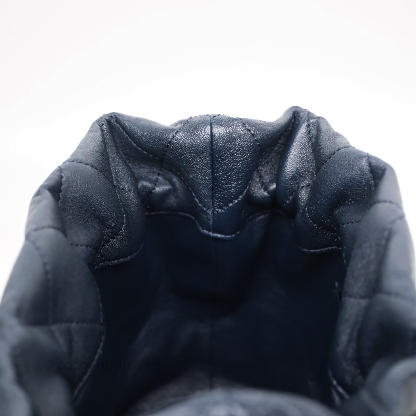 Chanel Small Entwined Chain Drawstring Bucket Bag Navy Lambskin Age Gold Hardware