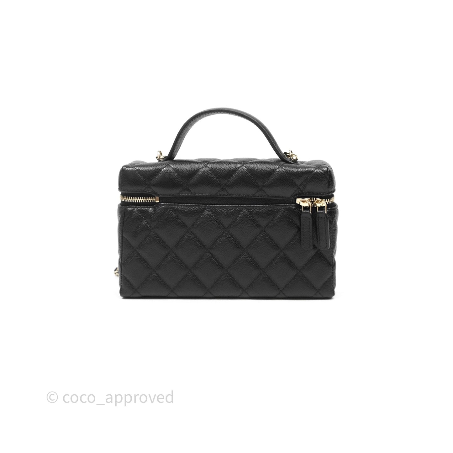 Chanel Top Handle Long Vanity with Chain Black Caviar Gold Hardware