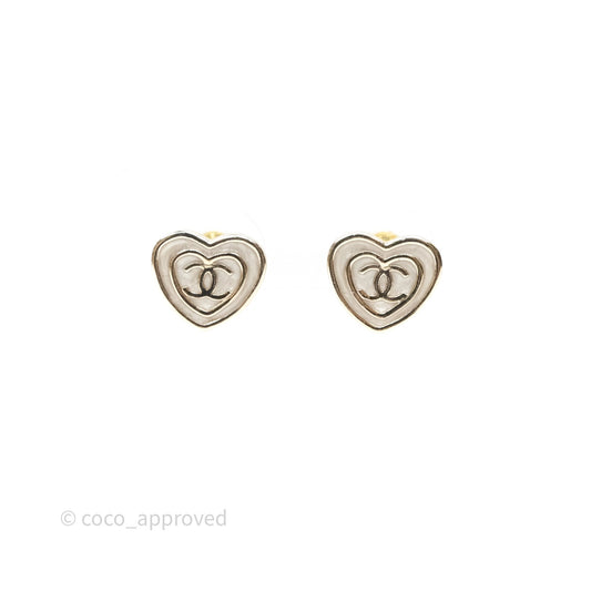 Chanel CC Heart Earrings White Gold Tone 24S
