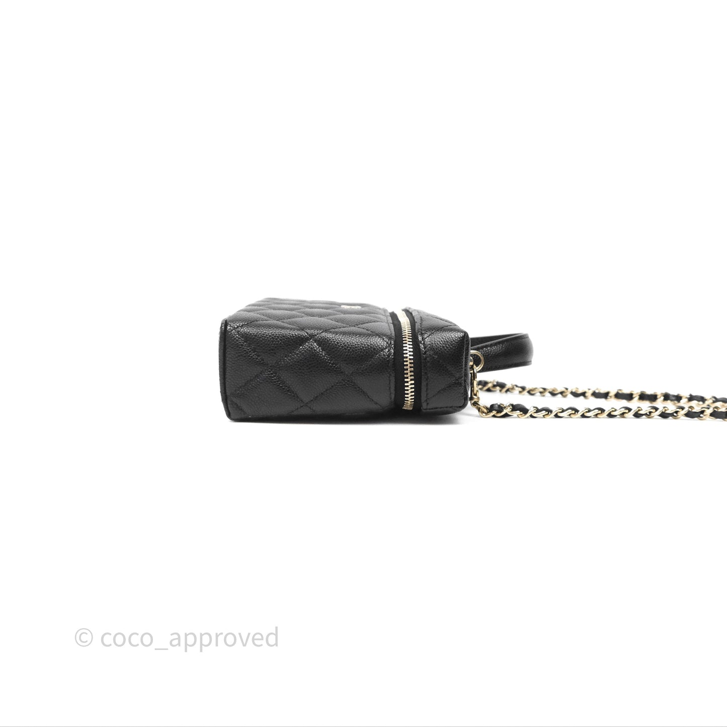 Chanel Top Handle Long Vanity with Chain Black Caviar Gold Hardware