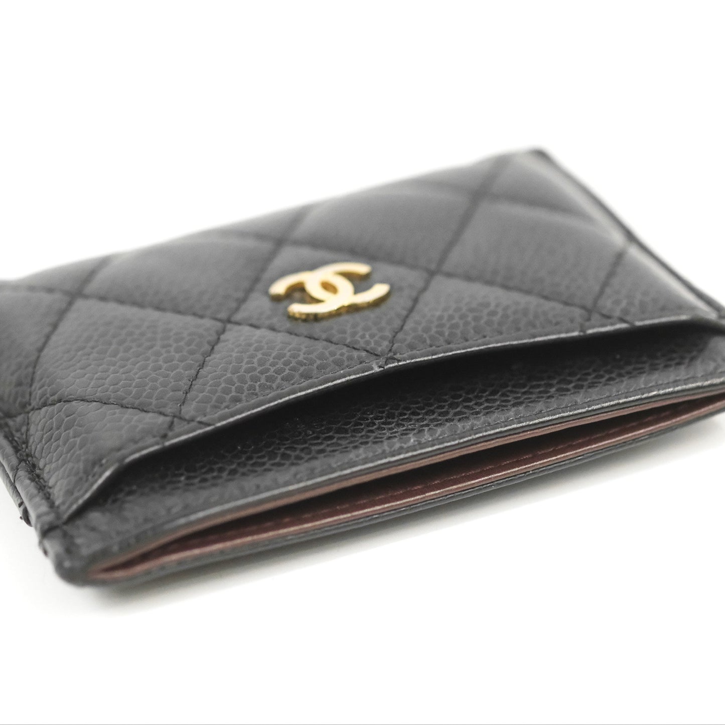 Chanel Classic Flat Card Holder Black Caviar Gold Hardware