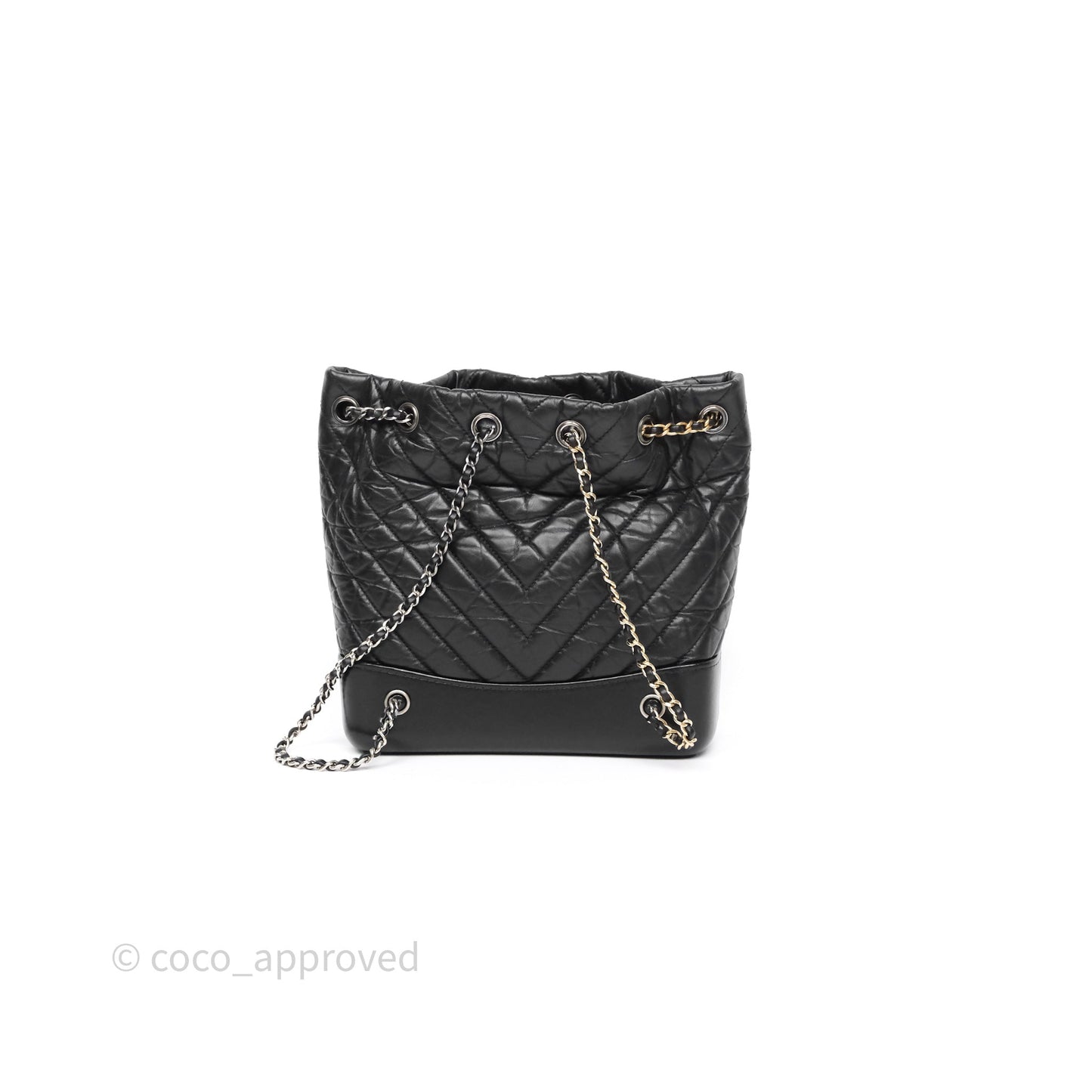 Chanel Small Chevron Gabrielle Backpack Black Aged Calfskin