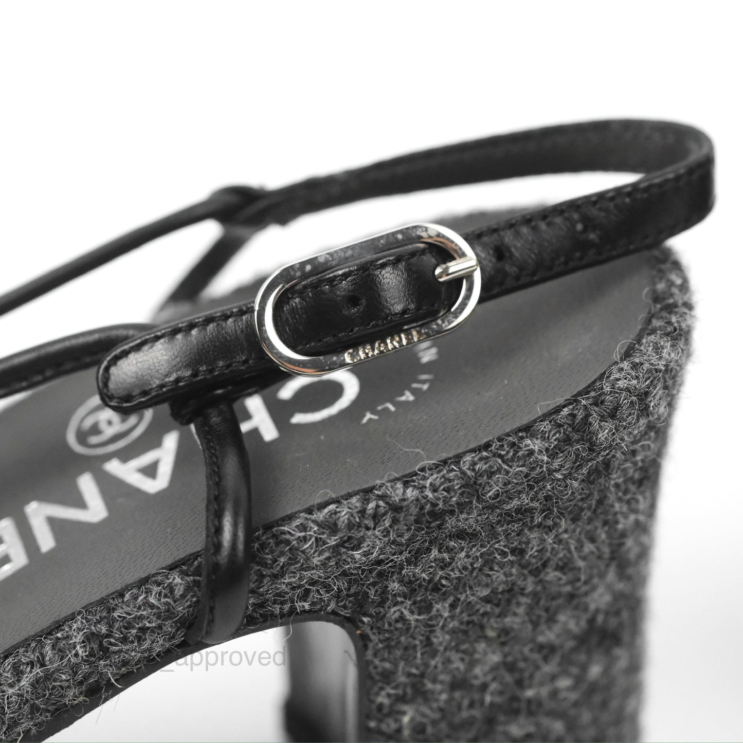 Chanel Slingback Pointed Bow Heels Black/Grey Tweed & Satin Size 38