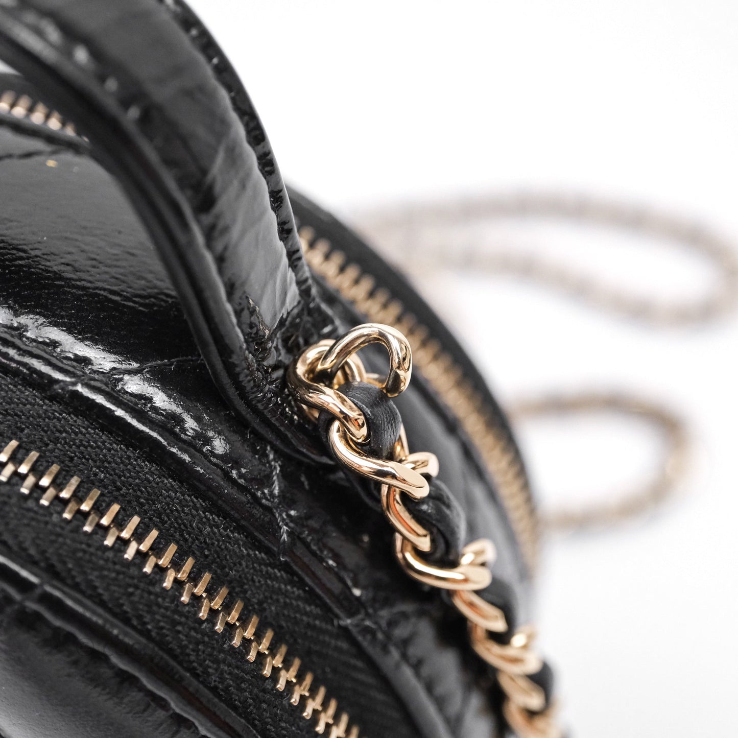 Chanel Mini Round Vanity Bag Handle With Care Black Glazed Lambskin Gold Hardware