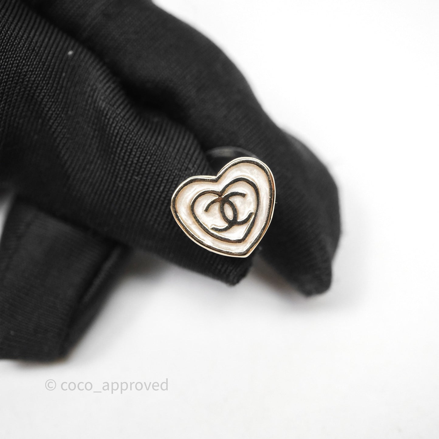 Chanel CC Heart Earrings White Gold Tone 24S