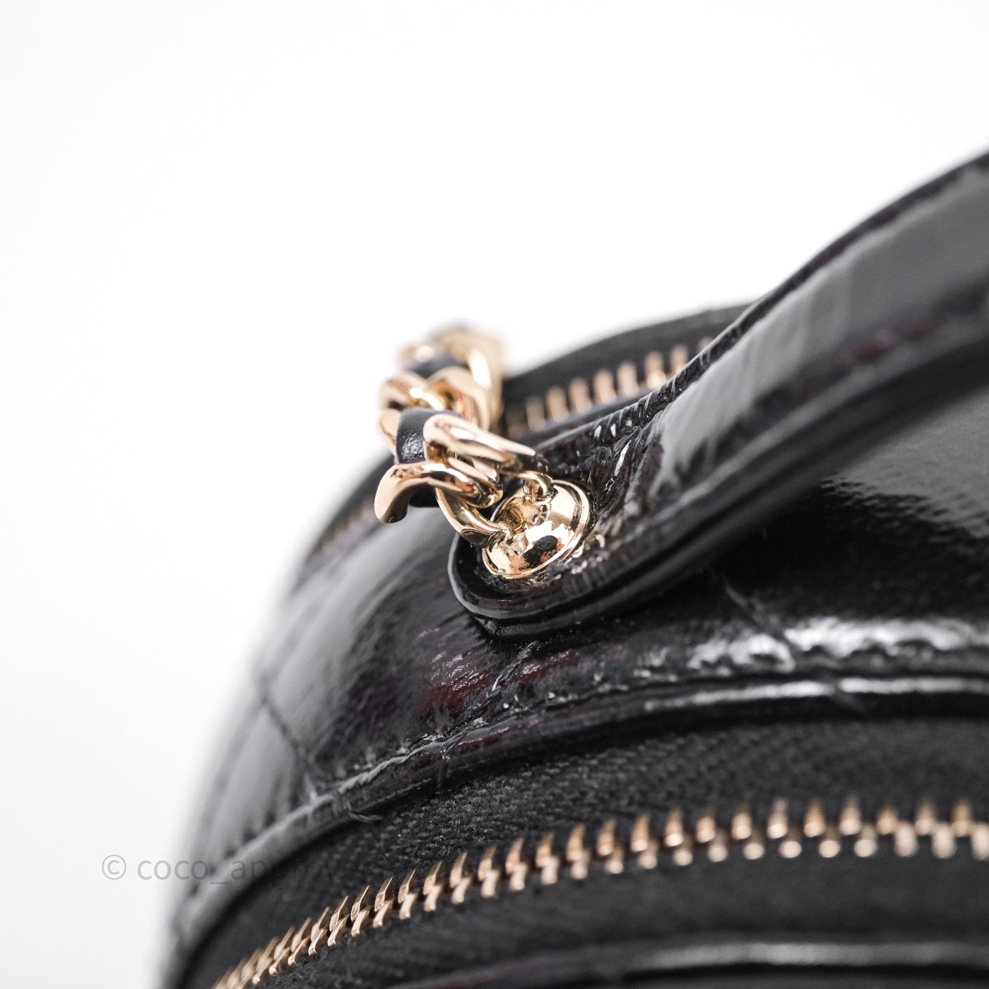 Chanel Mini Round Vanity Bag Handle With Care Black Glazed Lambskin Gold Hardware