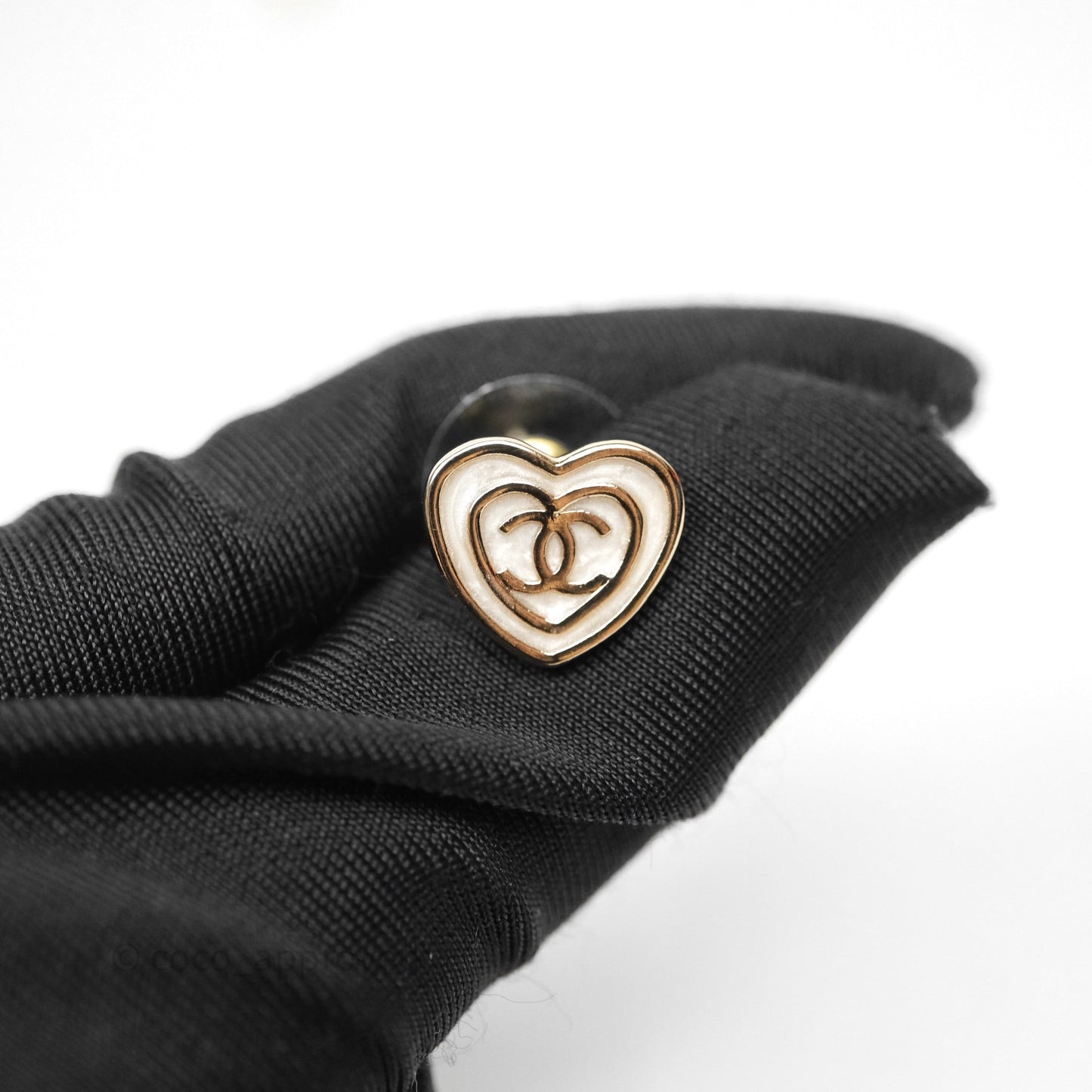 Chanel CC Heart Earrings White Gold Tone 24S