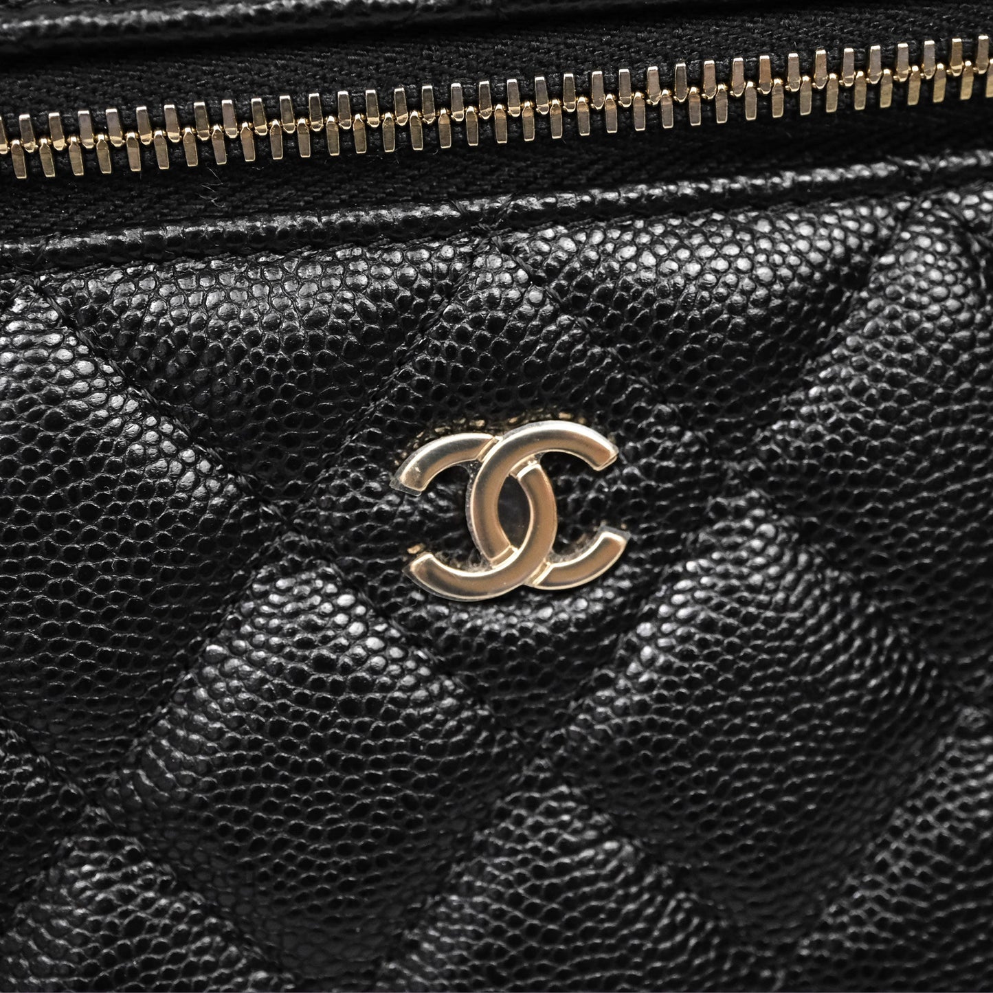 Chanel Top Handle Long Vanity with Chain Black Caviar Gold Hardware