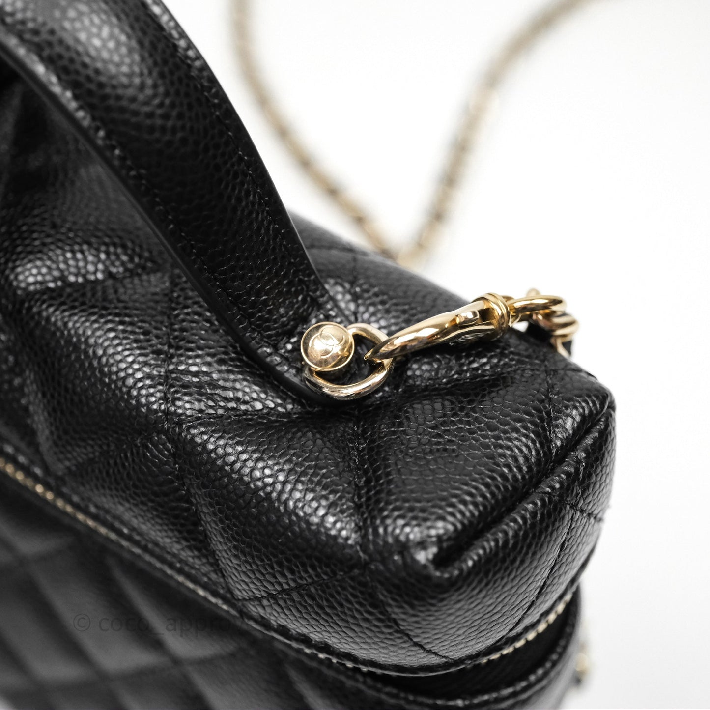 Chanel Top Handle Long Vanity with Chain Black Caviar Gold Hardware