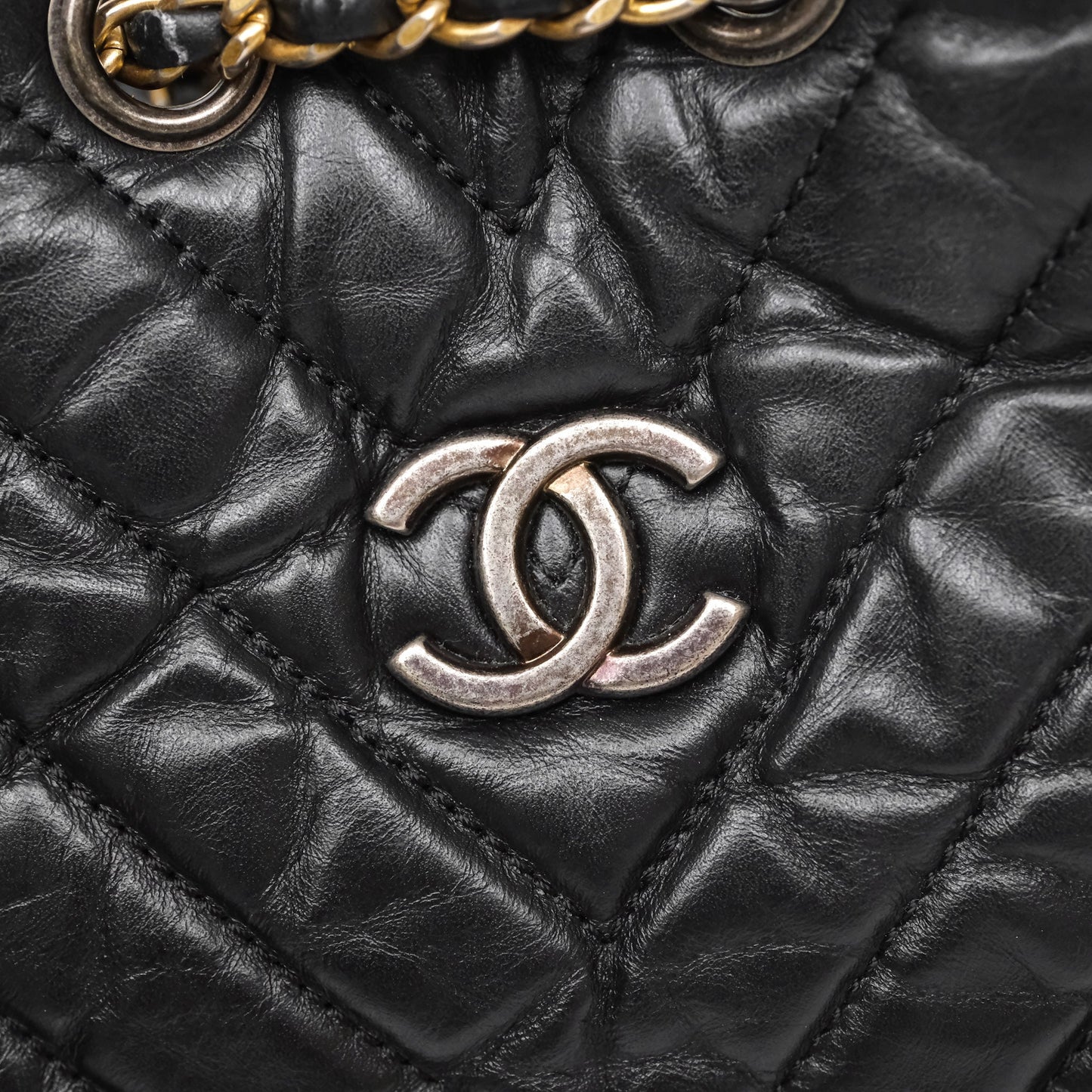 Chanel Small Chevron Gabrielle Backpack Black Aged Calfskin