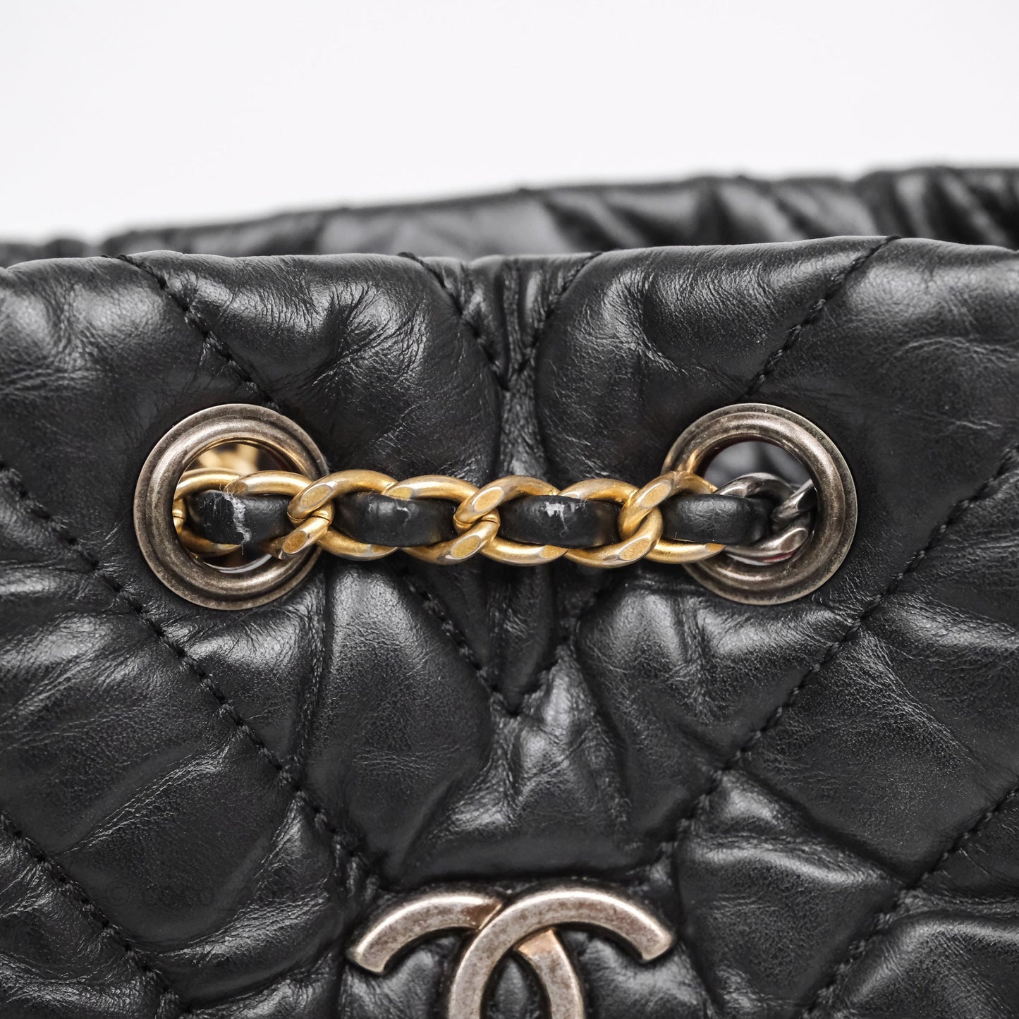 Chanel Small Chevron Gabrielle Backpack Black Aged Calfskin